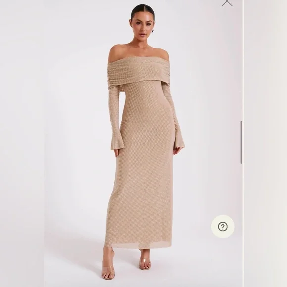 Meshki Marcel Nude Diamanté off the shoulder dress - Picture 2 of 9